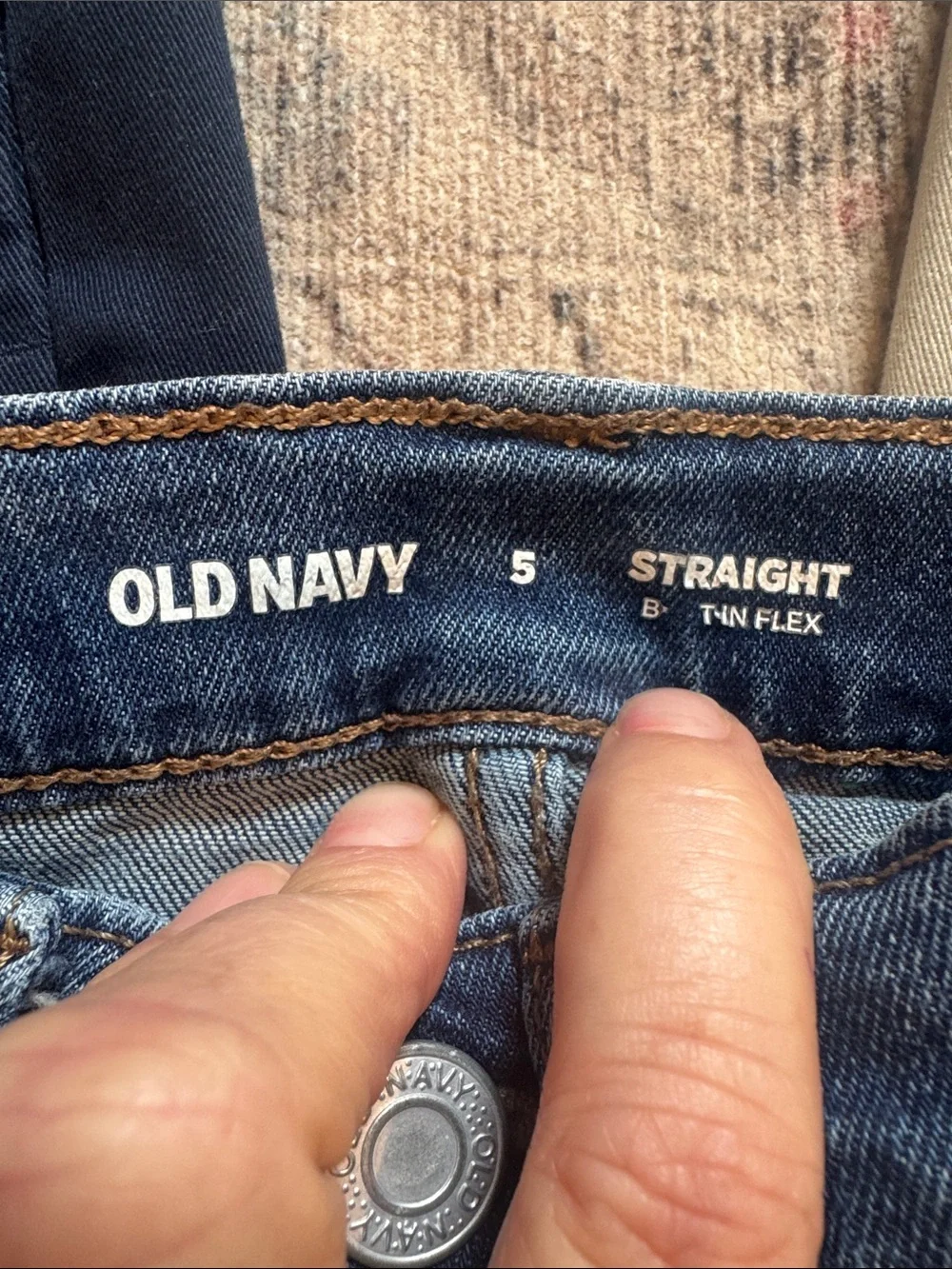 Cat & Jack/Old Navy Kids Trio: Blue Denim Jeans + Navy and Khaki Bottoms